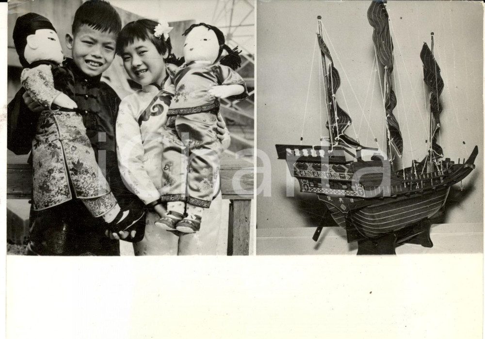 Fotografia d epoca originale 1959 HONG KONG Chinese dolls and junk as presents for Prince of Wales Photo 1