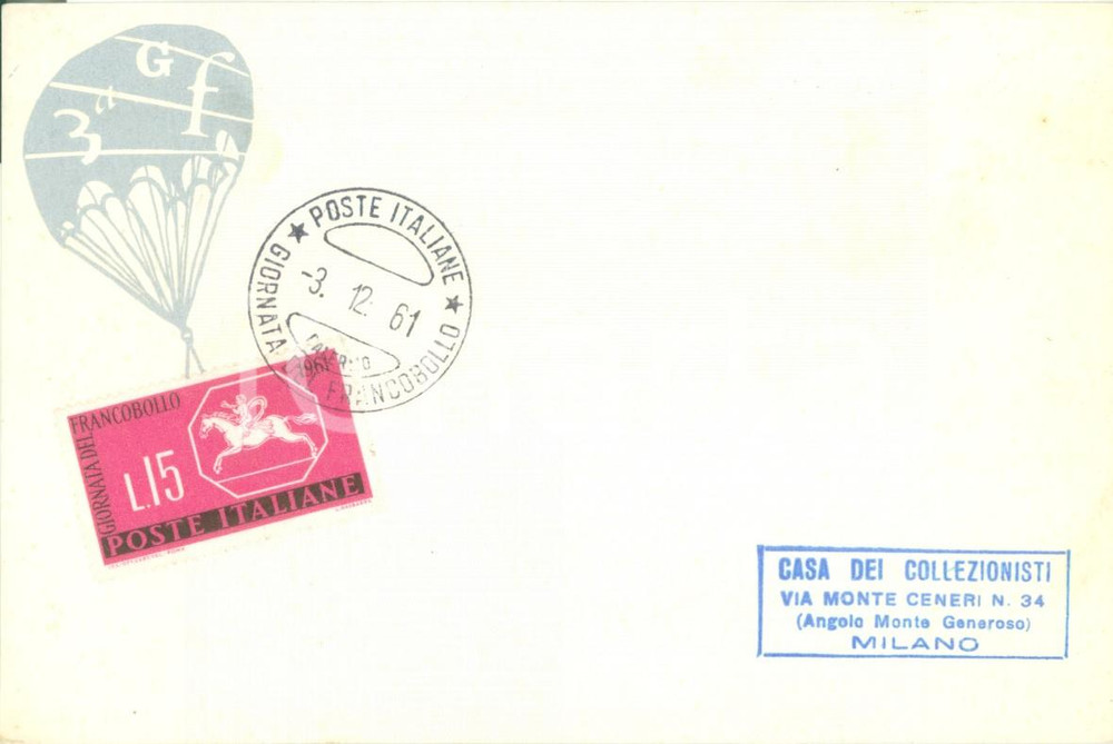 Cartolina originale da collezione 1961 MILANO Giornata del francobollo Cartoncino con TIMBRO PRIMO GIORNO 1