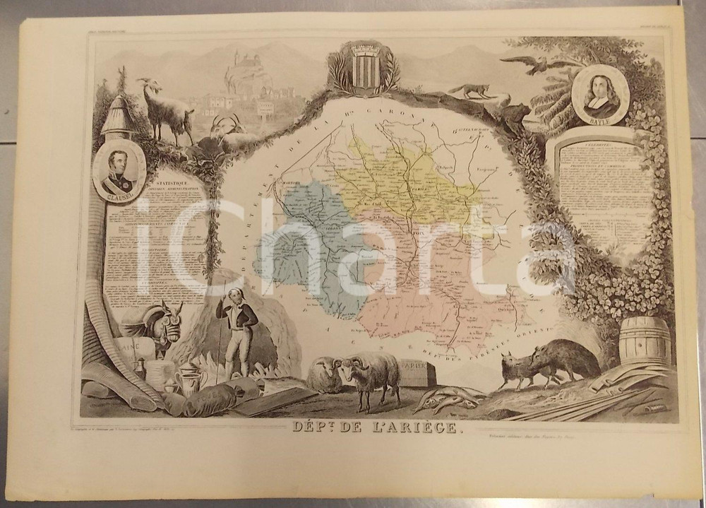 Stampa, bozzetto originale 1861 PARIS Atlas National de la France illustrÃ© DÃ©partement  de L'ARIEGE nÂ° 8 1