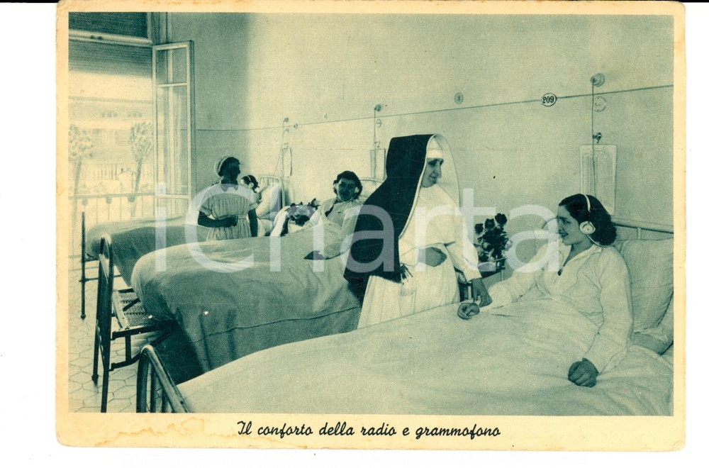 Cartolina originale da collezione 1940 ca TORINO TRE TETTI Ospedale SAN LUIGI Conforto del grammofono *Cartolina 1