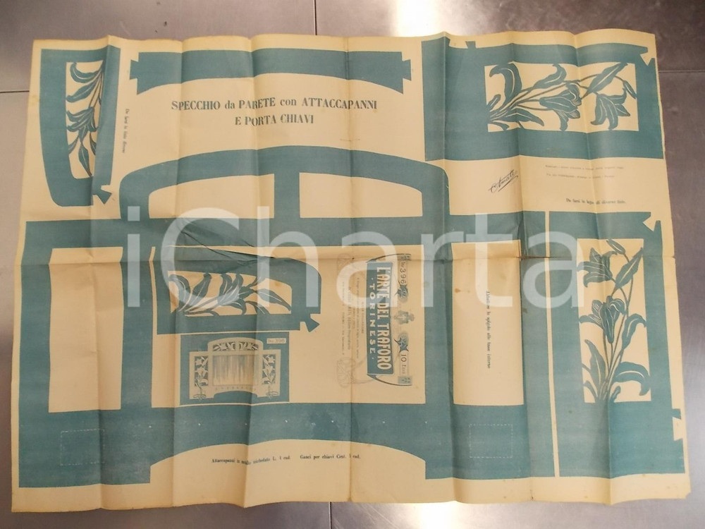 Documento originale, autentico 1910 ca TORINO L arte del traforo  Modello specchio da parete Manifesto 60x100 1