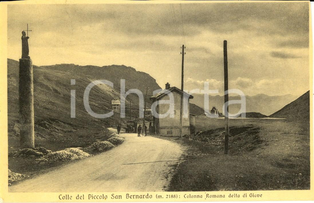 Cartolina originale da collezione 1936 ca PICCOLO SAN BERNARDO (AO) Colonna romana di GIOVE *Cartolina ANIMATA VG 1