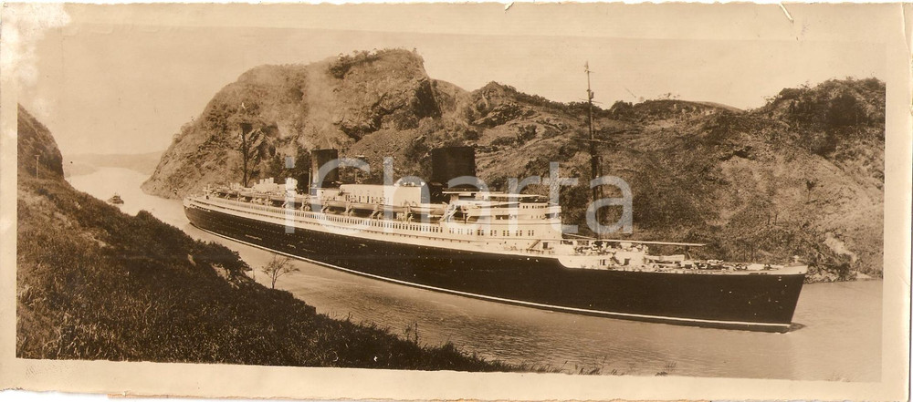 Fotografia d'epoca originale 1939 PANAMA Transatlantico BREMEN attraversa il Canale 1