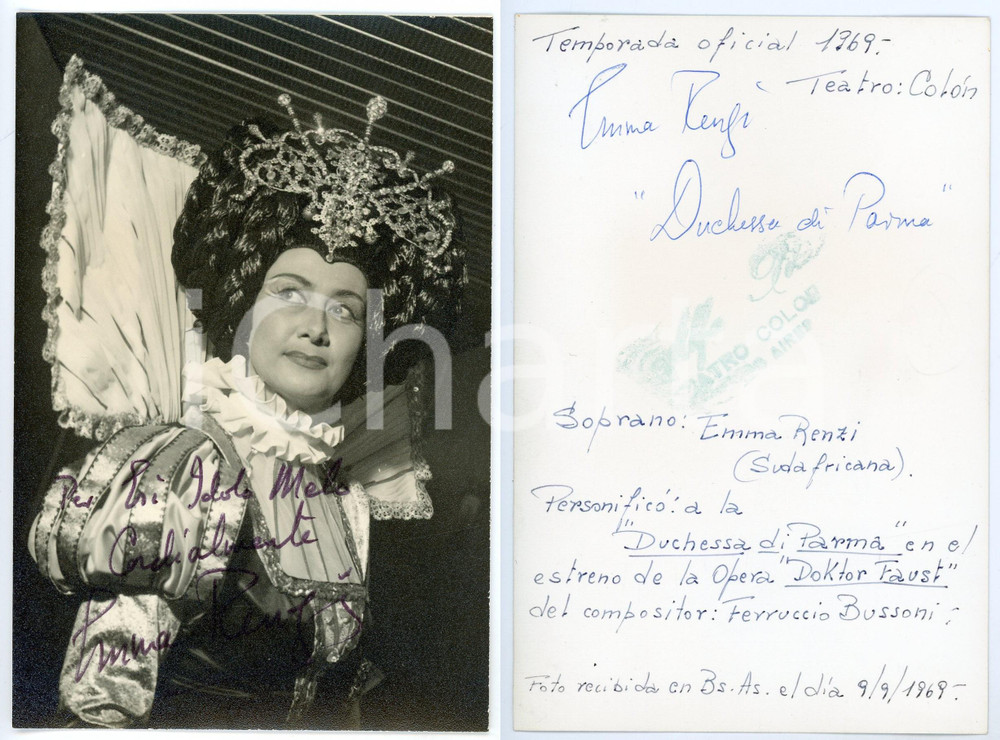 1969 LIRICA Soprano Emma RENZI in "Doktor Faust" - Foto con AUTOGRAFO Fotografia d'epoca,  con autografo al recto e al verso. CONDIZIONI: GFORMATO: 10x15 cm     originale e autentica 1
