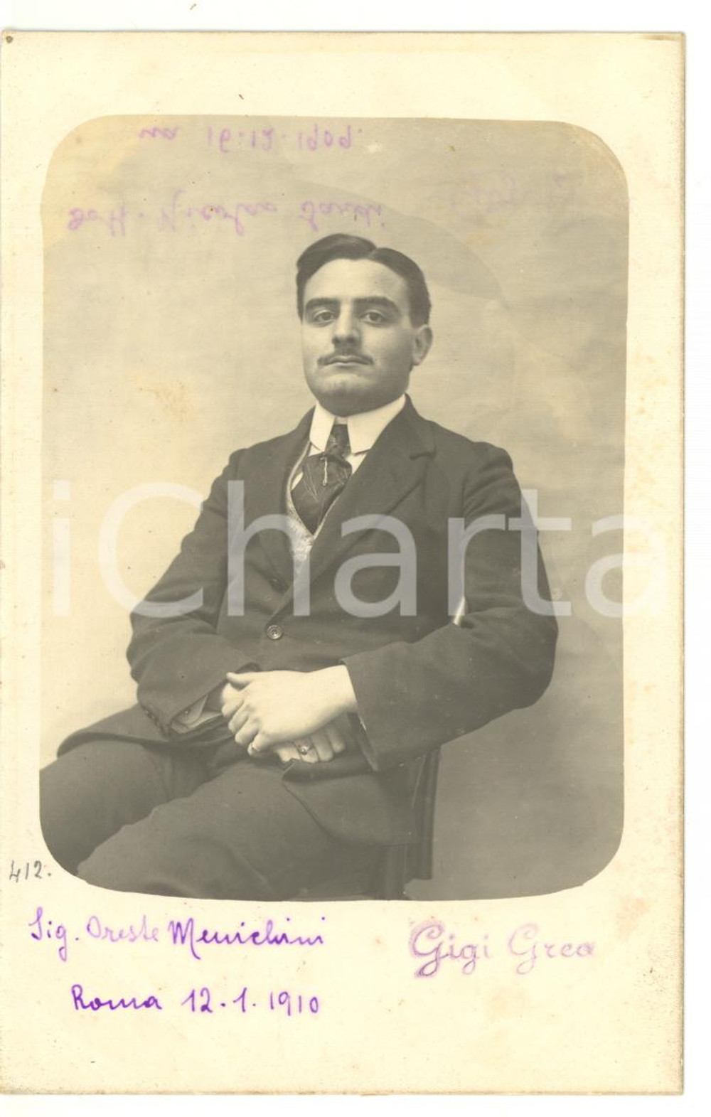 1910 ROMA Ritratto di Oreste MENICHINI in abito elegante *Fotocartolina VINTAGE