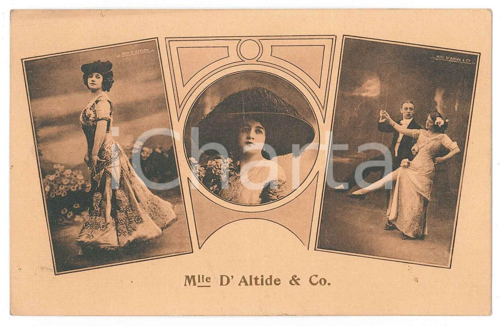 1914 ITALIA - DANZA - Mlle D'ALTIDE - Tango a FERRARA - VINTAGE Postcard  Cartolina postale d'epoca, viaggiata.Reca al verso il timbro dello spettacolo di tango del 19 gennaio 1914 a Ferrara. GOOD/buono  Formato: 9x14 cm originale e autentica 1