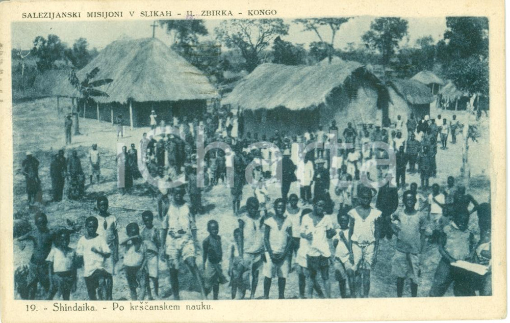 Cartolina originale da collezione 1945 SHINDAIKA (CONGO BELGA) Indigeni e salesiani Pietro RICALDONE *Cartolina VG 1
