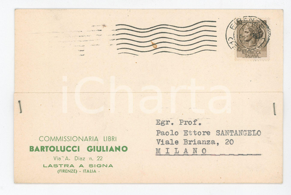 Cartolina originale da collezione 1959 LASTRA A SIGNA (FI) Commissionaria Libri Giuliano BARTOLUCCI *Cartolina FG 1