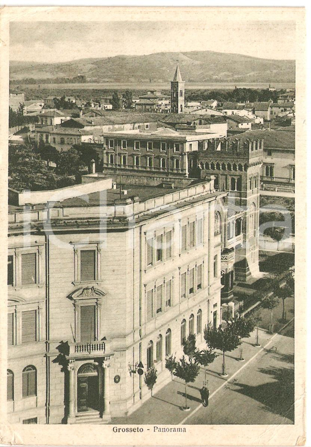 Cartolina originale da collezione 1937 GROSSETO Panorama con campanile cattedrale SAN LORENZO *Cartolina FG VG 1