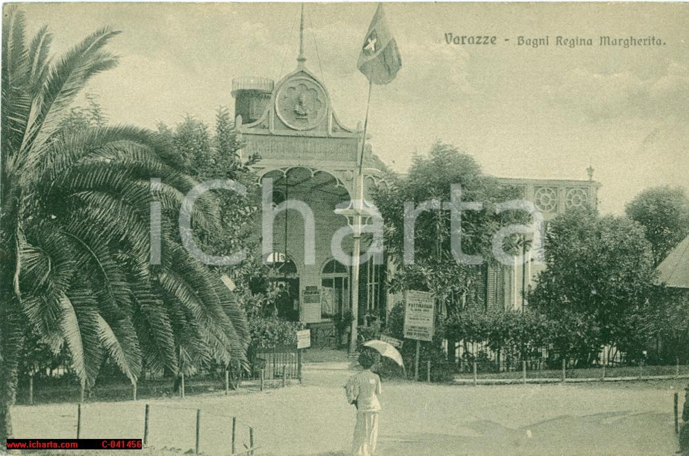 Cartolina originale da collezione 1928 VARAZZE (SV) Facciata dei bagni Regina MARGHERITA 1