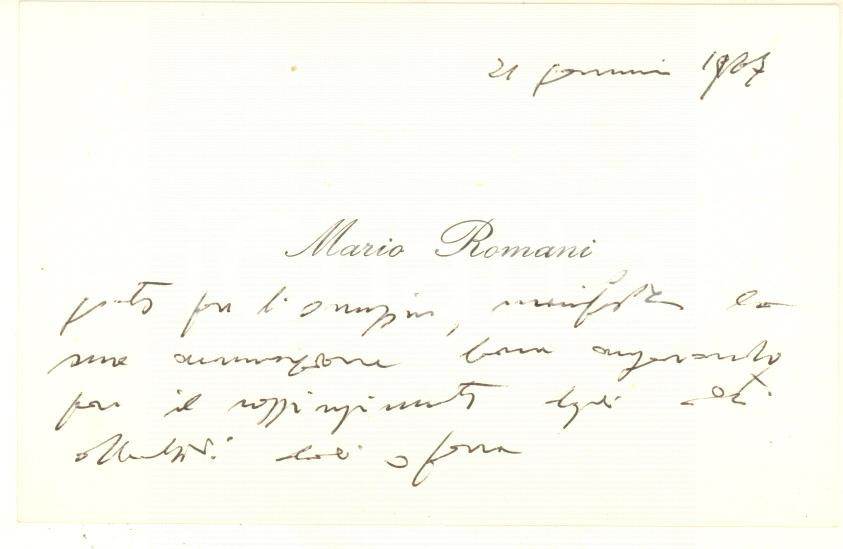 Autografo originale 1967 MILANO Biglietto da visita del prof. Mario ROMANI Autografo 1