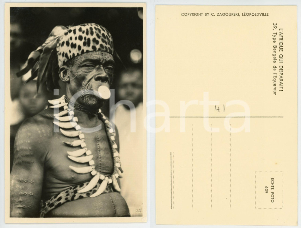 1930 C. ZAGOURSKI «L'Afrique qui disparaît» Type BANGALA Equateur - Postcard 39  Fotocartolina postale d'epoca, appartenente alla serie &laquo;L'Afrique qui dispara&icirc;t&raquo; del fotografo Casimir Zagourski (L&eacute;opoldville).N&deg; 39, non viaggiata.CONDIZIONI: GFORMATO: 9x14 cm    originale e autentica 1