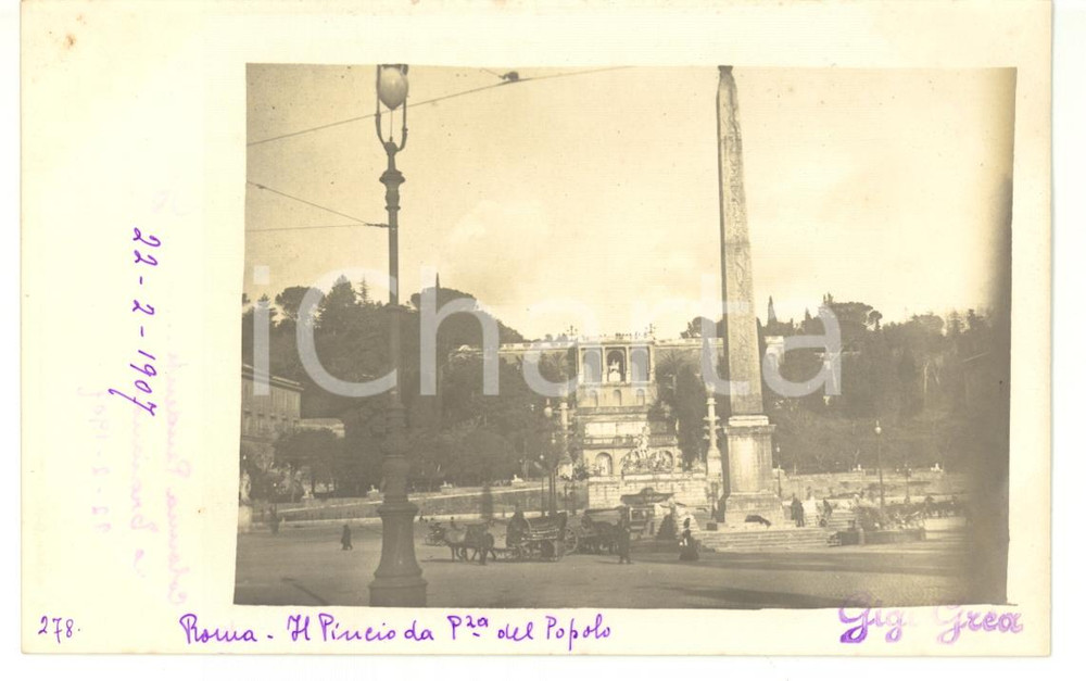 1907 ROMA Veduta di Piazza del Popolo *Fotocartolina VINTAGE