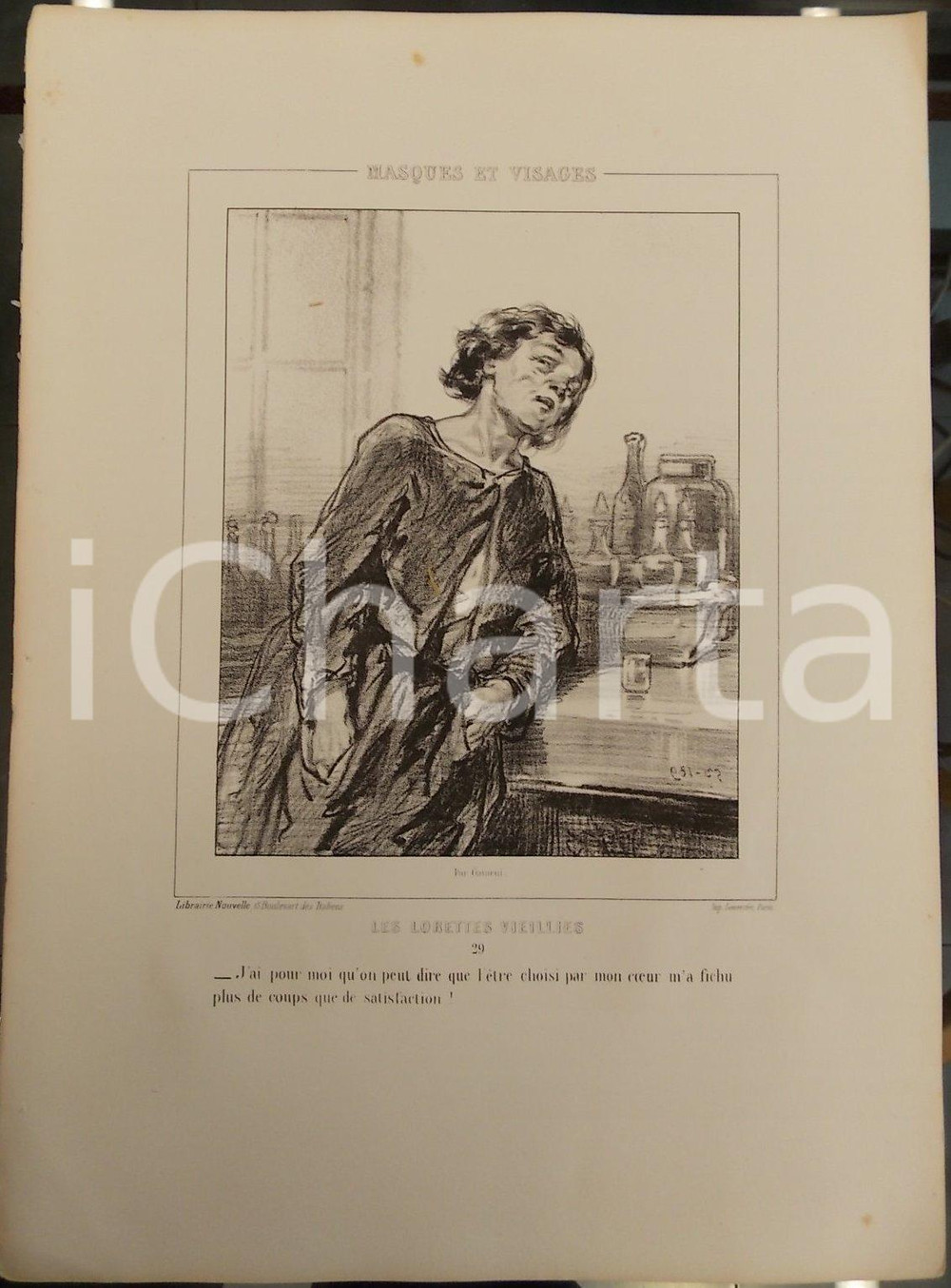 Stampa, bozzetto originale 1853 PARIS Paul GAVARNI Masques et visages  Les Lorettes Vieillies Tav. 29 1