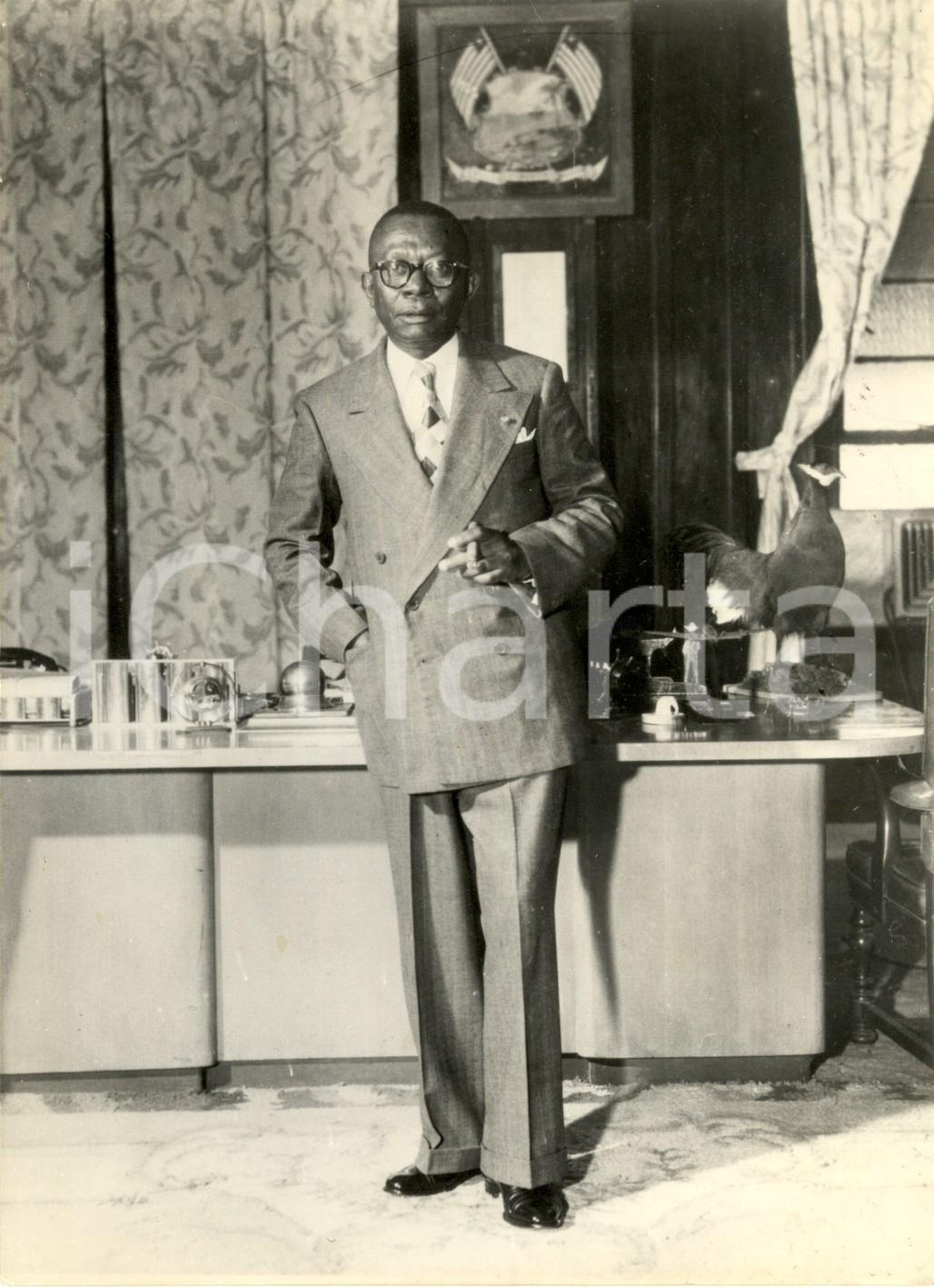 Fotografia d epoca originale 1956 PARIS F Presidente LIBERIA William TUBMAN fuma il sigaro Foto KEYSTONE 1