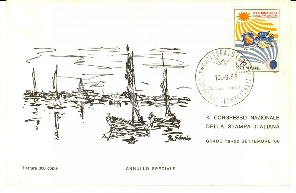Cartolina originale da collezione 1968 STORIA POSTALE GRADO XI Congresso Stampa italiana FDC Annullo speciale 1