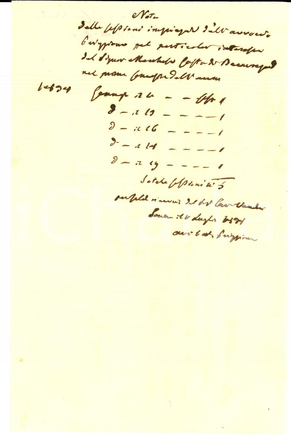 Documento originale, autentico 1834 TORINO Nota sessioni avvocato PUGGIONI pro marchesa COSTA DI BEAUREGARD 1