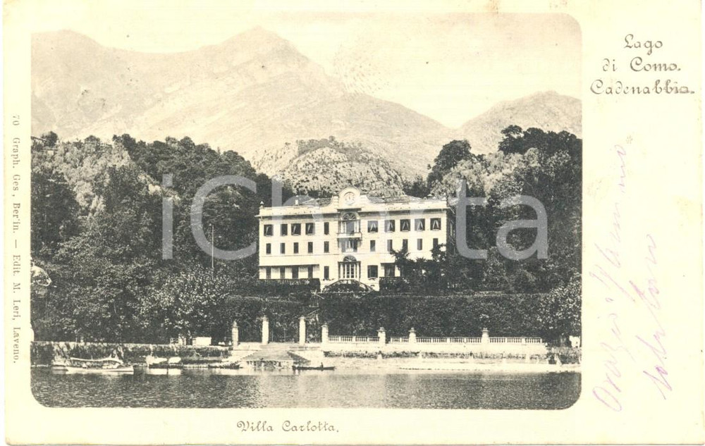 Cartolina originale da collezione 1903 GRIANTE (CO) Villa CARLOTTA a CADENABBIA dal lago *Cartolina postale FP VG 1