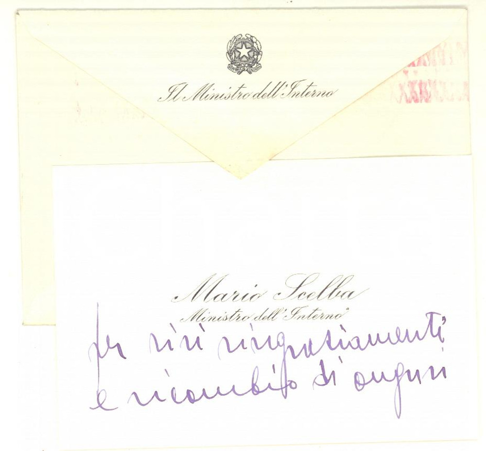 Autografo originale 1961 ROMA Mario SCELBA Ministro dell Interno  Biglietto da visita AUTOGRAFO 1