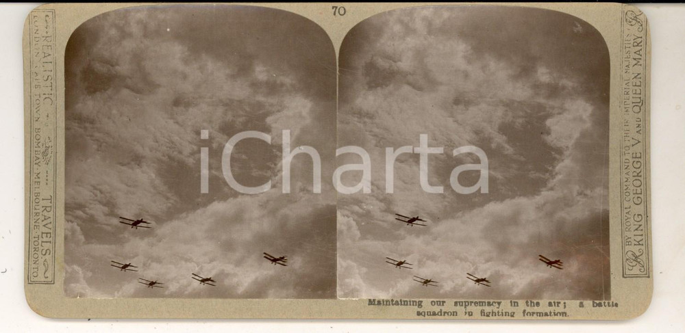 Fotografia d epoca originale 1918 WW1 GREAT WAR English battle squadron in fighting formation Stereoscopica 1