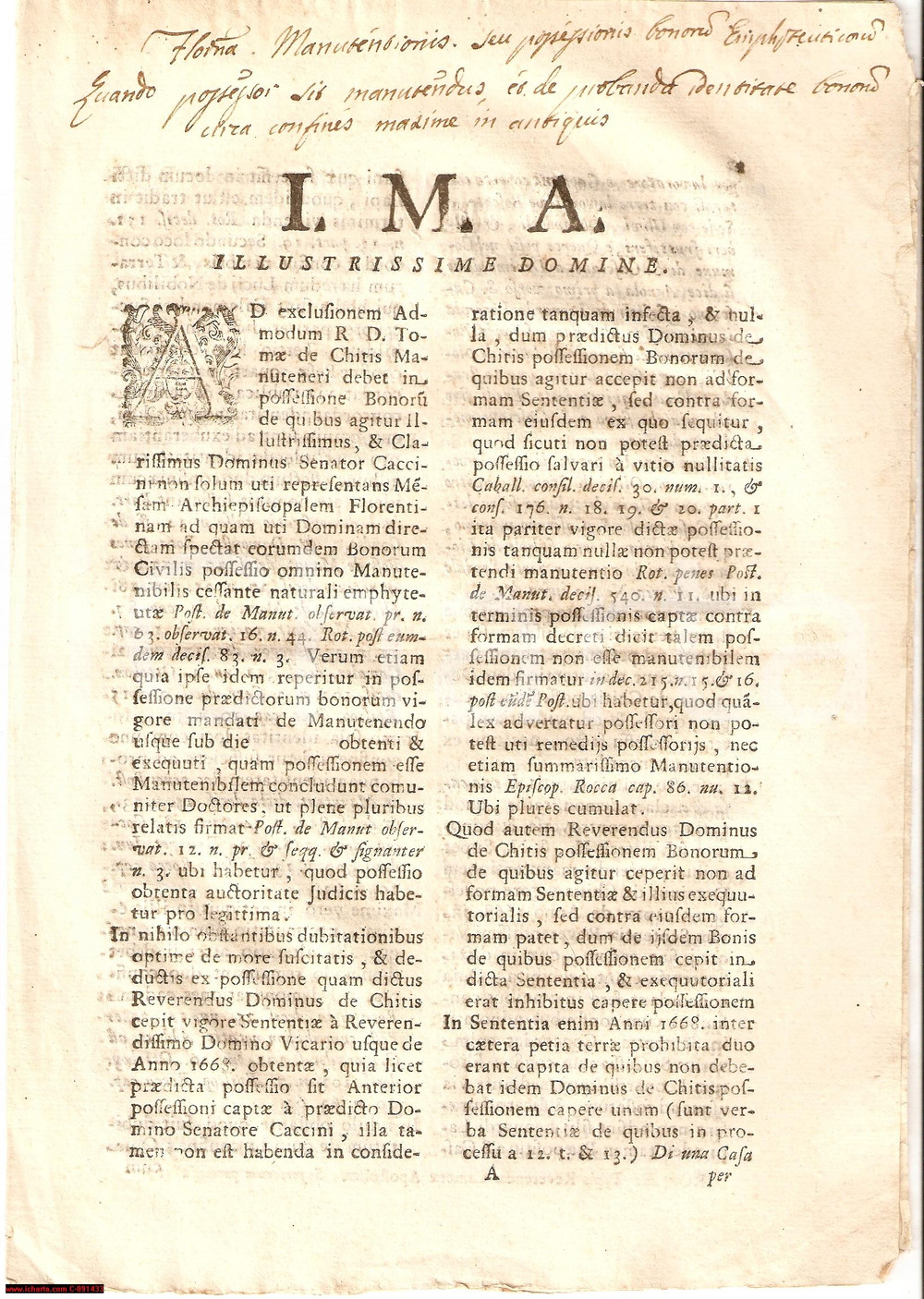 Documento originale, autentico 1695 FIRENZE Florentina Manutentionis senatore CACCINI 1