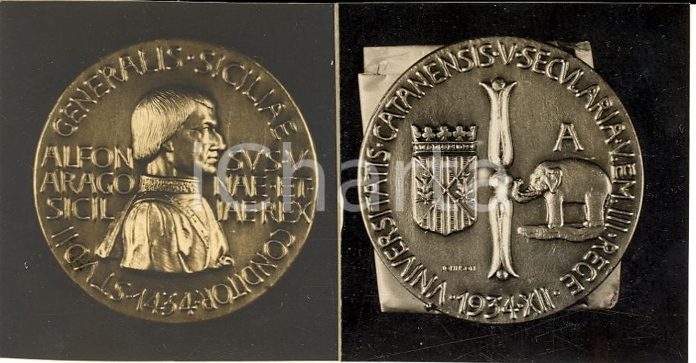 Fotografia d'epoca originale 1934 CATANIA V centenario dell'UniversitÃ  Foto Medaglie 1