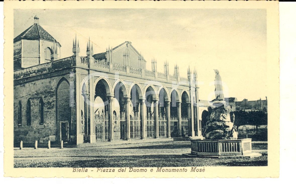 Cartolina originale da collezione 1924 BIELLA Piazza del Duomo e monumento MOSE  Cartolina postale FP VG 1