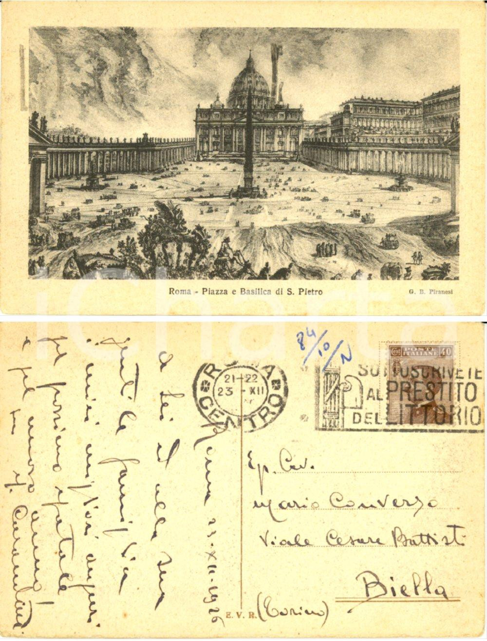 Autografo originale 1926 ROMA San Pietro Cartolina auguri NicolÃ² CARANDINI Autografa FP VG 1