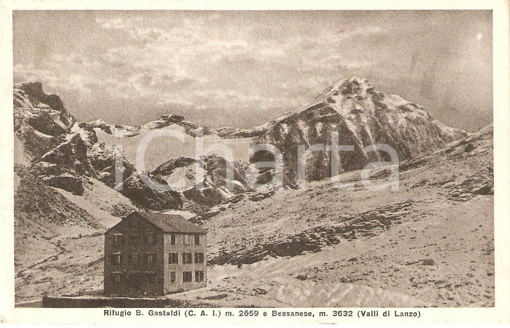 Cartolina originale da collezione 1939 TORINO Valli di LANZO Rifugio GASTALDI e Vetta BESSANESE *Cartolina FP VG 1