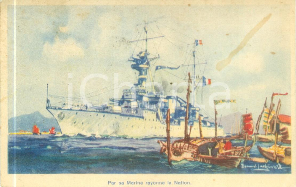 Cartolina originale da collezione 1935 ca MARINA DA GUERRA Incrociatore DUGUAYTROUIN in CINA Cartolina FP VG 1