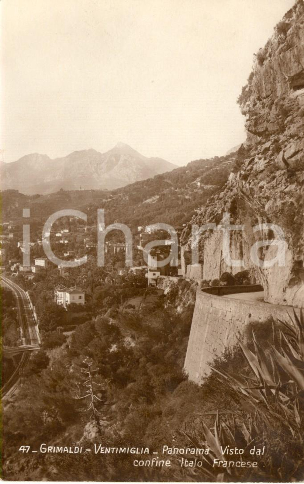 Cartolina originale da collezione 1930 VENTIMIGLIA IM Veduta frazione GRIMALDI dal confine italofrancese FP VG 1