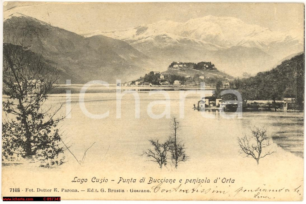 Cartolina originale da collezione 1906 LAGO CUSIO, PUNTA DI BUCCIONE PENISOLA D ORTA fp 1