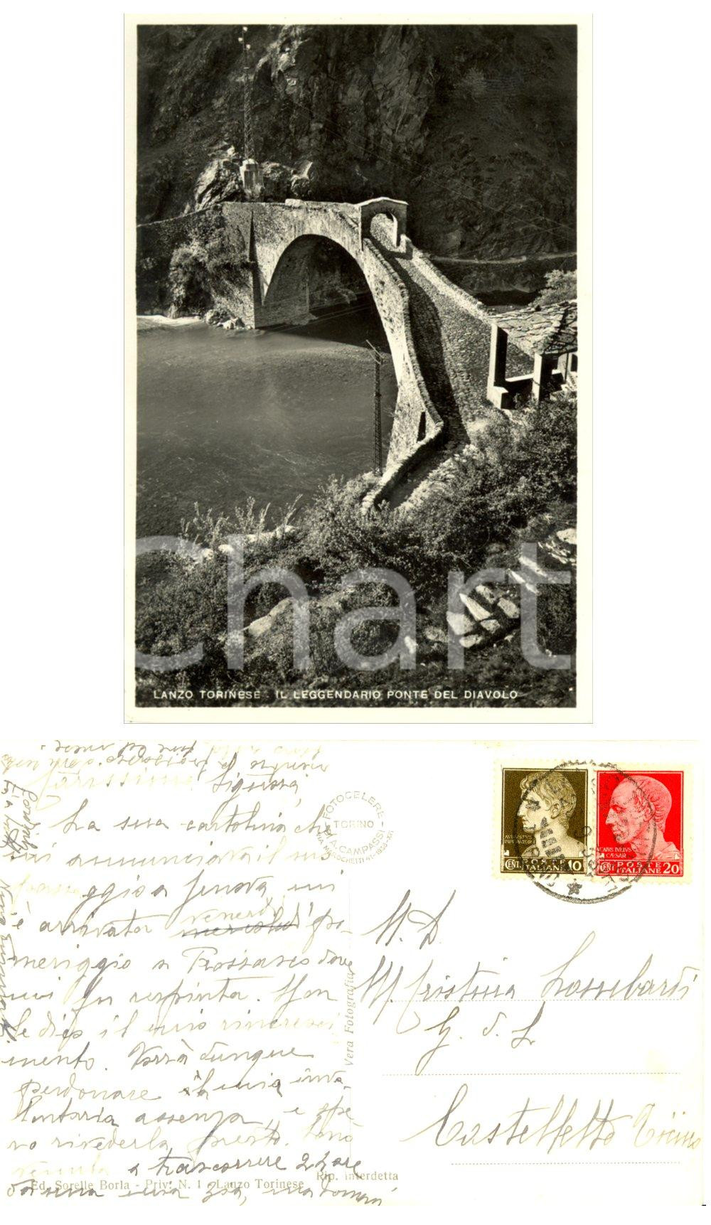 Cartolina originale da collezione 1938 LANZO TO Ponte del Diavolo Nina PIUMATTI a Cristina GALLI DELLA LOGGIA 1