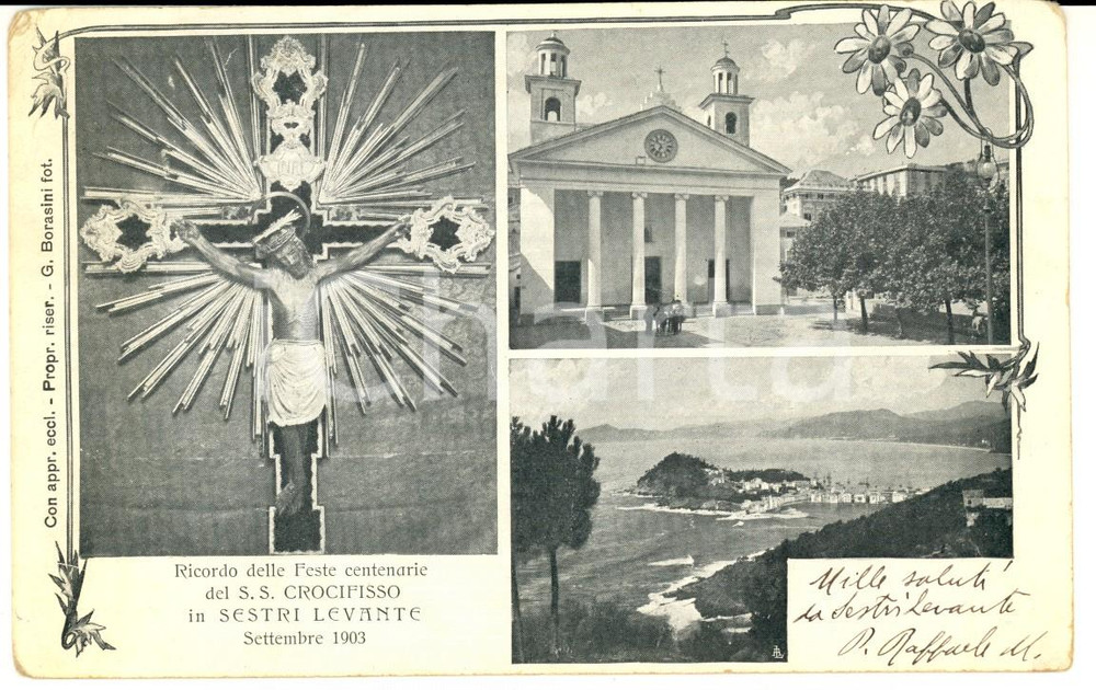 Cartolina originale da collezione 1903 SESTRI LEVANTE GE Feste centenarie del SS. CROCIFISSO Cartolina FP VG 1