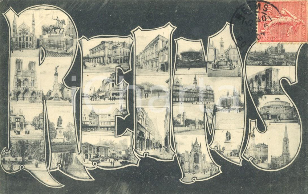 Cartolina originale da collezione 1907 REIMS (France) Vedutine della cittÃ  *Autografo Maurice DELEMME FP VG 1