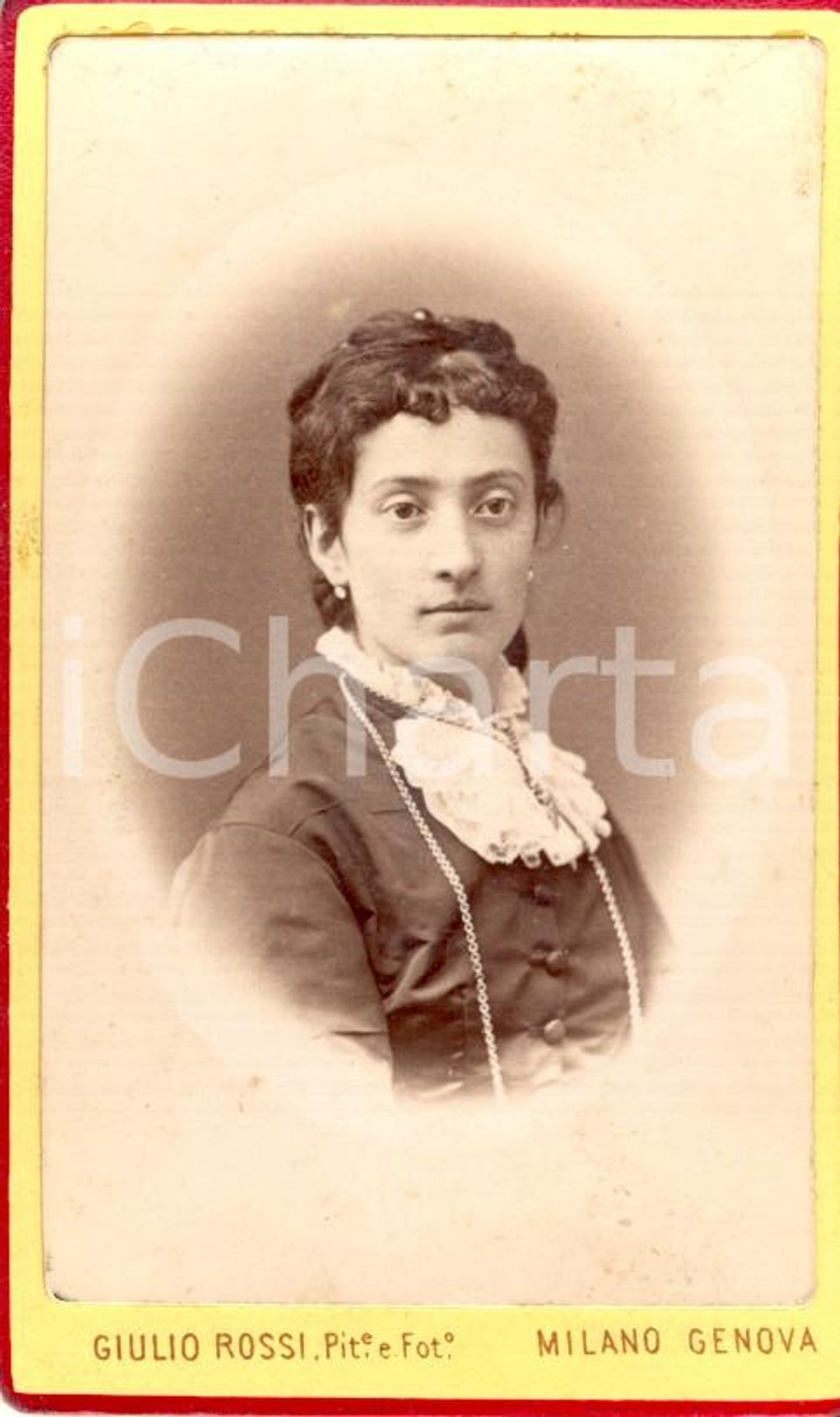Fotografia d'epoca originale 1890 ca GENOVA Ritratto di donna con colletto di pizzo *Fotografia GIULIO ROSSI 1