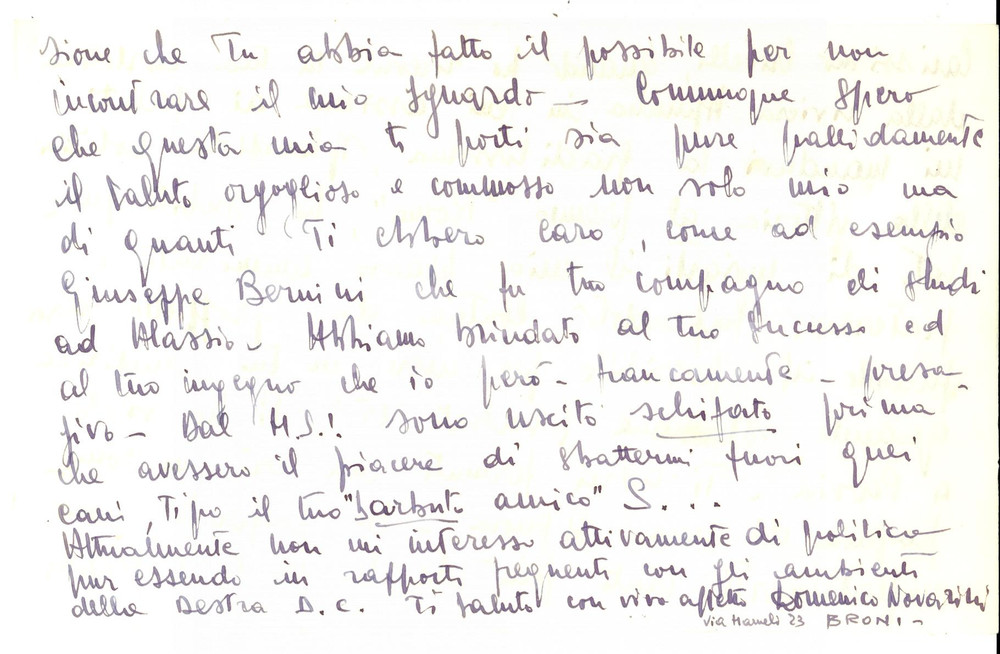 Autografo originale 1950 ca BRONI Domenico NOVARINI brinda al successo di un amico *Autografo 1