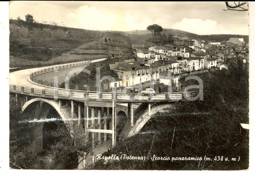 Cartolina originale da collezione 1960 RAPOLLA (PZ) Scorcio panoramico  *Cartolina ANIMATA CON AUTO FG VG 1