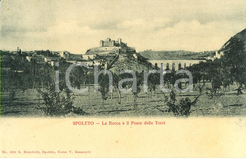 Cartolina originale da collezione 1900 ca SPOLETO (PG) Veduta della Rocca e Ponte delle TORRI *Cartolina FP NV 1