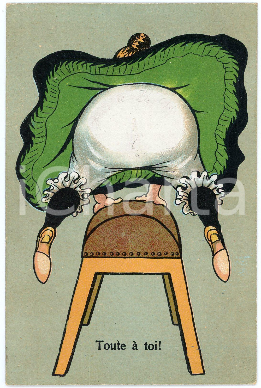 1910 ca Jumping woman - "Toute Ã  toi!" - French satirical postcard  Cartolina postale d'epoca, scritta ma non viaggiata.CONDIZIONI: G FORMATO: FP    originale e autentica 1