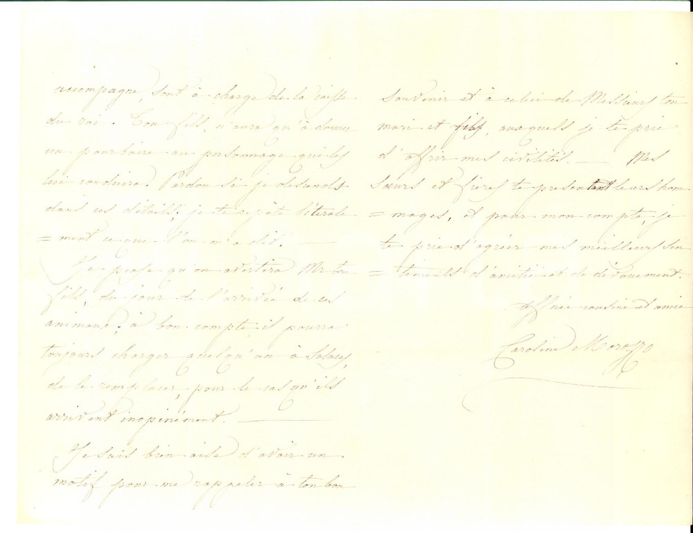 Manoscritto, lettera originale 1867 TORINO Carolina MOROZZO DELLA ROCCA sulle illustre bestie spesate dal Re 1