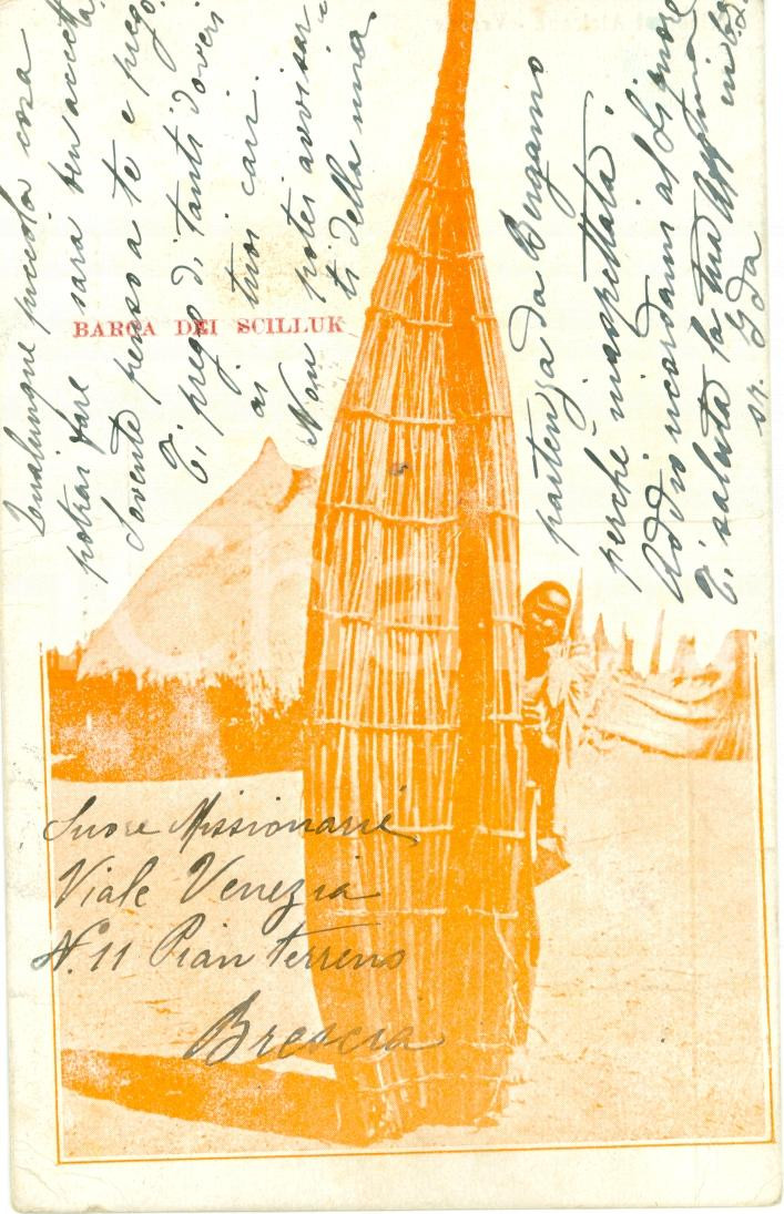 Cartolina originale da collezione 1919 SUDAN Una barca dei SCILLUK Missioni Africane Verona *Cartolina danneggiata 1