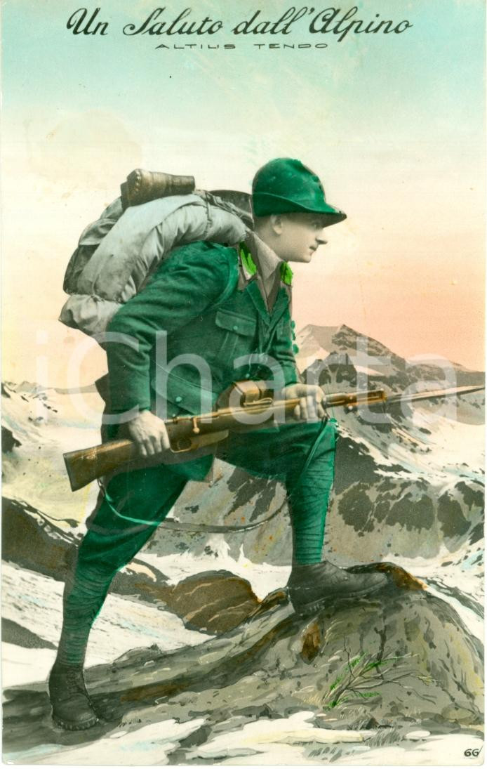 Cartolina originale da collezione 1941 WW2 Un saluto dall ALPINO Illustrata colori Cartolina FP VG 1