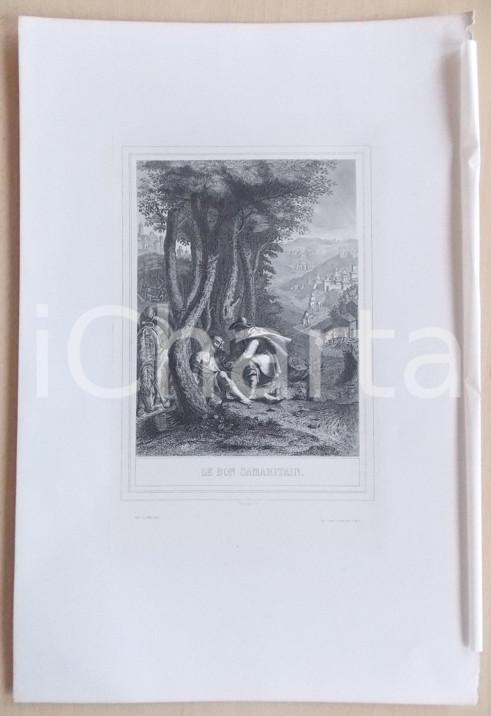 Stampa, bozzetto originale 1853 VIE DE N. S. JESUS CHRIST Le bon samaritain Gravure 28 x 42 1