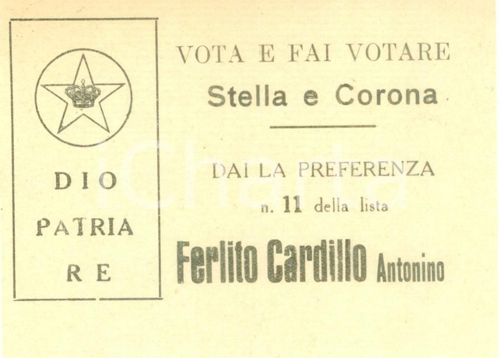 Materiale pubblicitario d’epoca 1948 PROPAGANDA POLITICA Stella e Corona Votate Antonino FERLITO CARDILLO 1