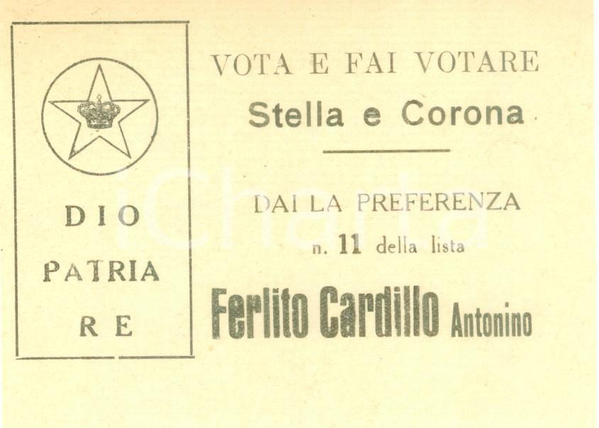 Materiale pubblicitario d’epoca 1948 PROPAGANDA POLITICA Stella e Corona Votate Antonino FERLITO CARDILLO 1