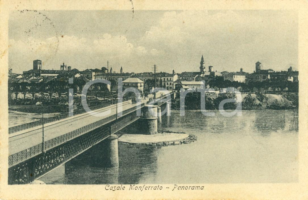 Cartolina originale da collezione 1922 CASALE MONFERRATO (AL) Panorama paese con ponte su PO *Cartolina FP VG 1