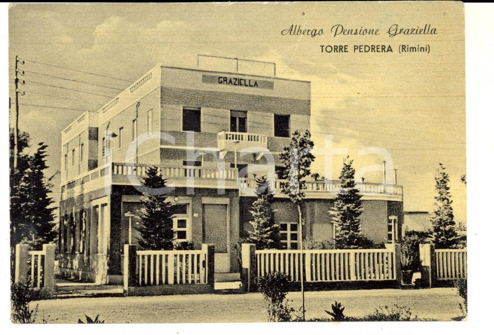 Cartolina originale da collezione 1953 TORRE PEDRERA RIMINI Pensione GRAZIELLA Cartolina TURISMO FG VG 1
