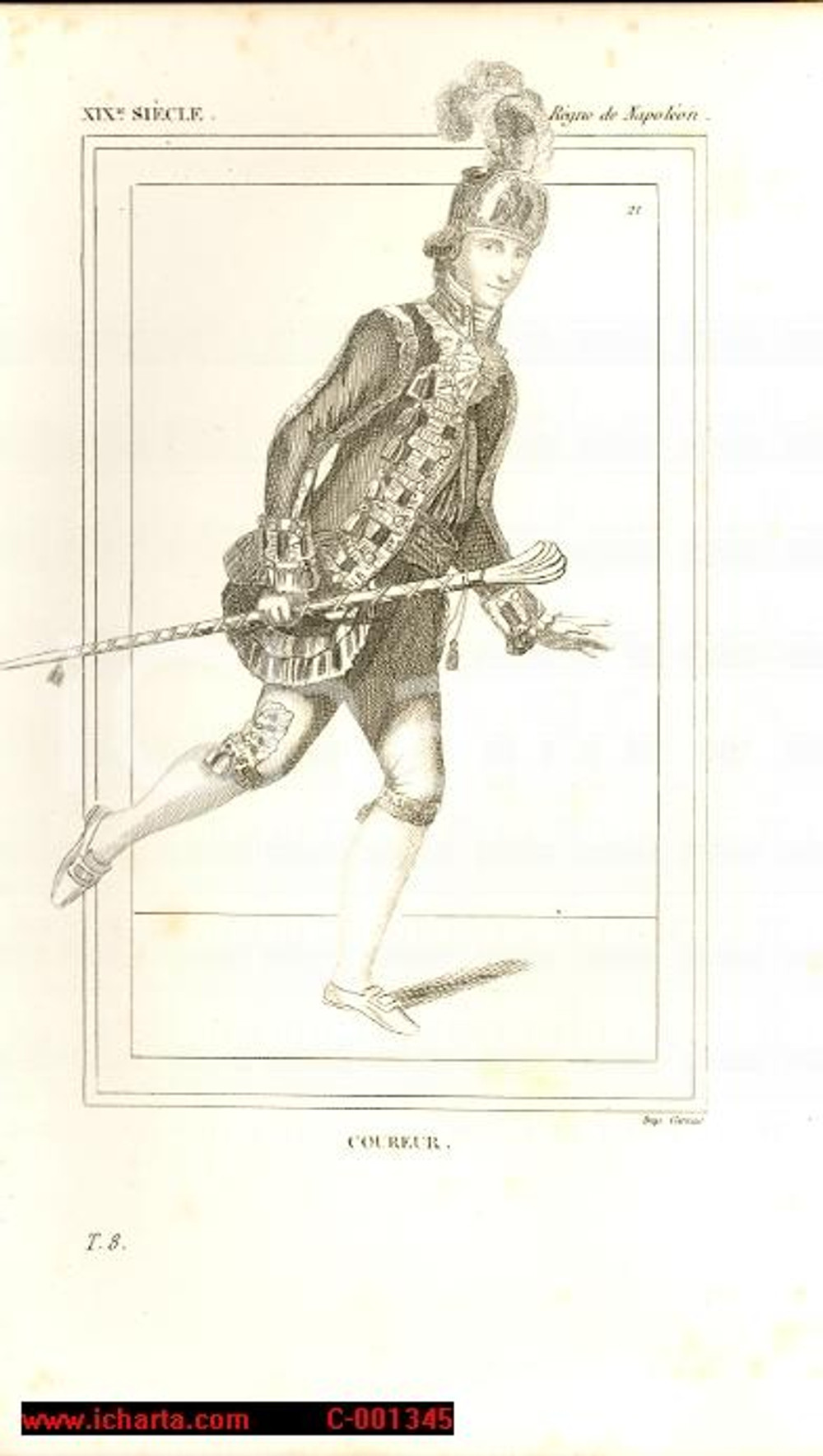 Stampa, bozzetto originale 1852 REGNE DE NAPOLEON Costume franÃ§ais - Coureur *Gravure CAMUS 1