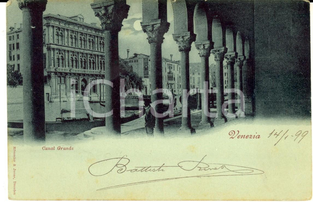Autografo originale 1899 VENEZIA Canal Grande *Cartolina Giovanni Battista RIVETTI FP VG 1